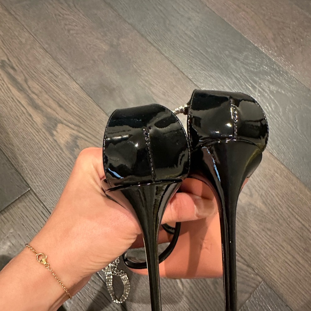 Amina Muaddi Black and Silver Crystal Embellished Heels - Picture 5 of 5